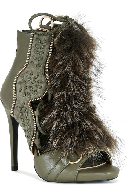 Faux Fur Open Toe Bootie