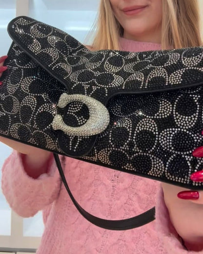 Black rhinestone patterned underarm crossbody bag