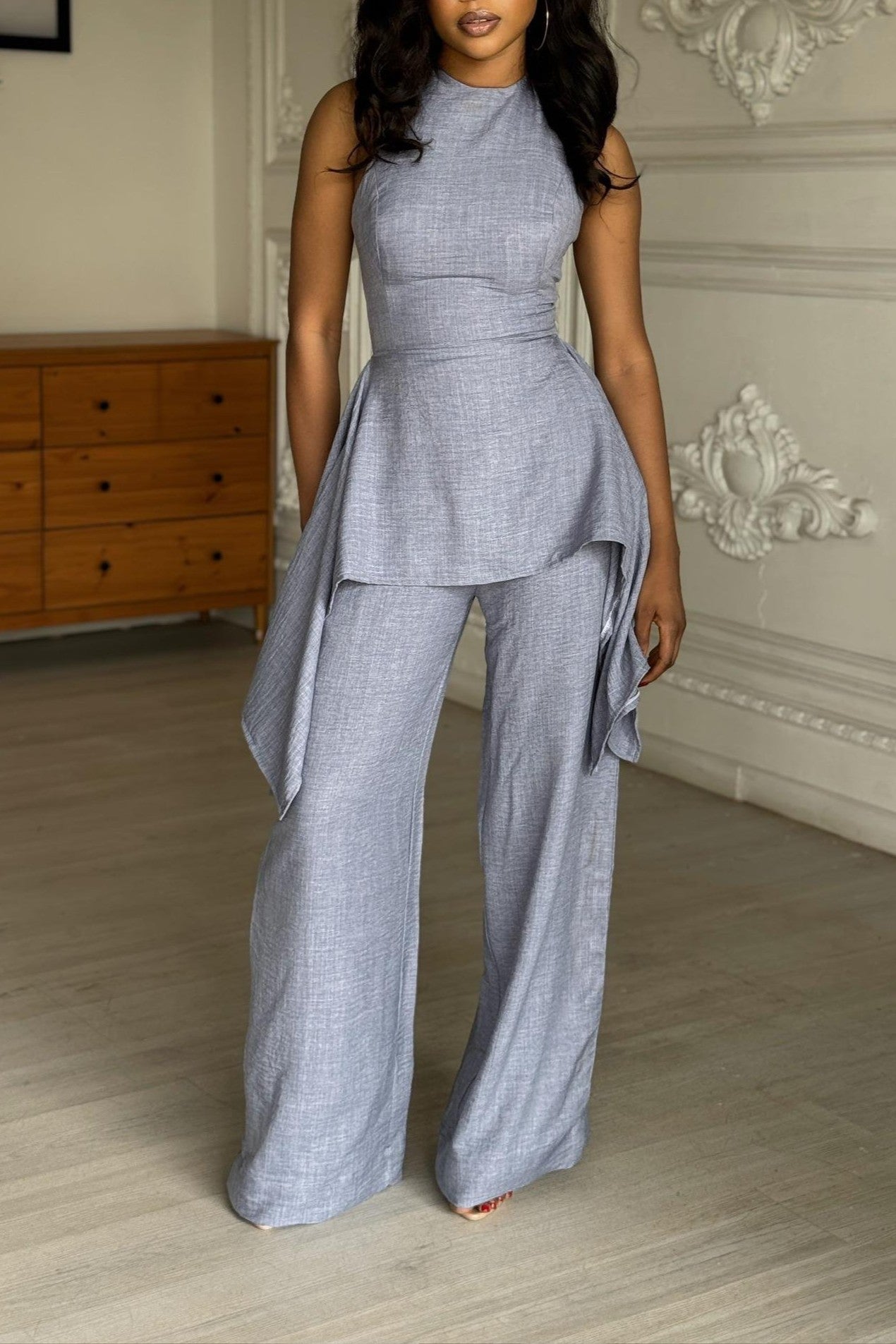 Linen Sleeveless Wide-leg Pants Two-piece Set