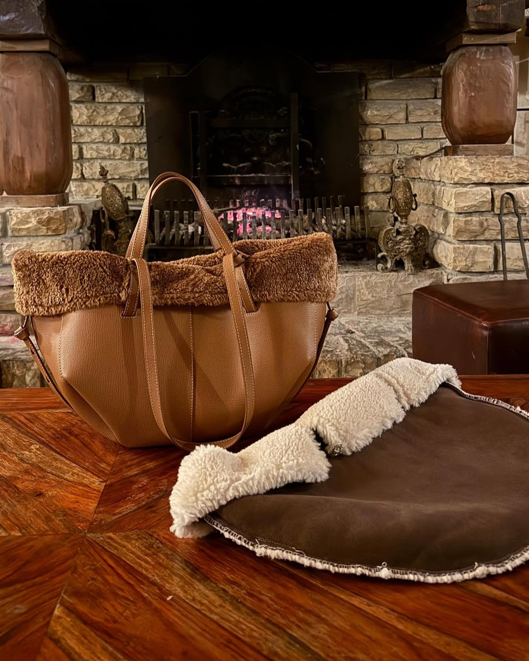 Lining of Snap-on Faux Fur Bag