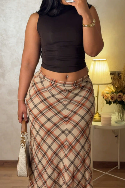 Linen striped midi skirt