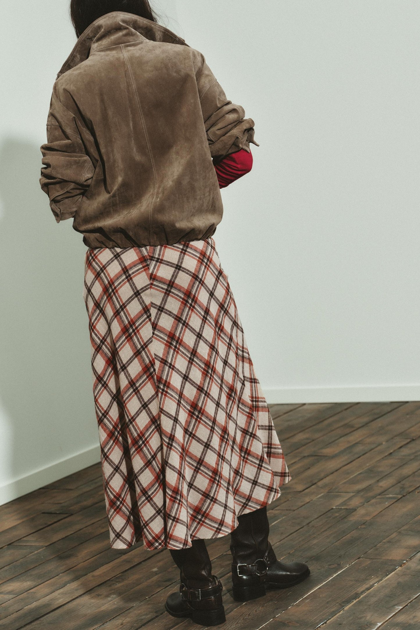 Linen striped midi skirt