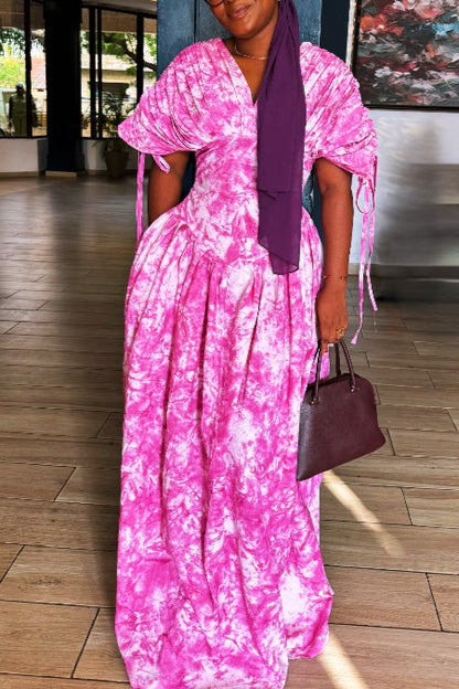 Elegant Cinched Waist Pleated Maxi Dress