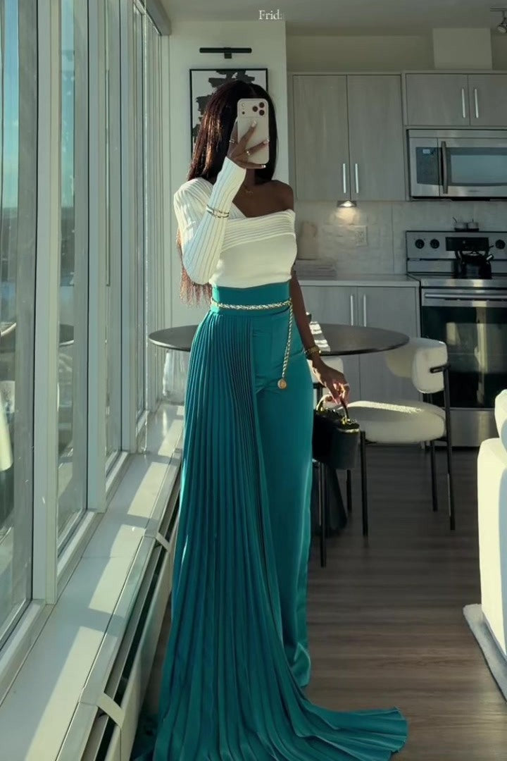 Pleated Design Two-piece Slim-fit Pants