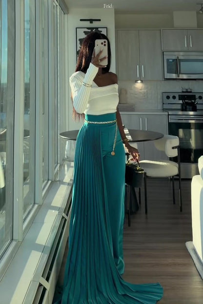 Pleated Design Two-piece Slim-fit Pants
