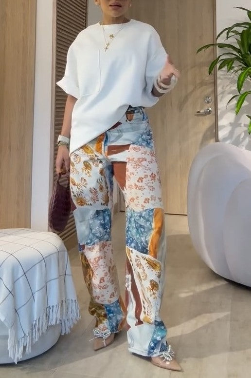 Exquisite Patchwork Denim Jeans