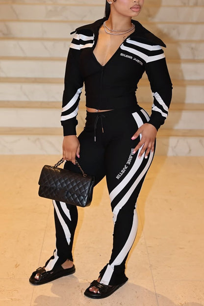 Classic Black and White Striped Tracksuit