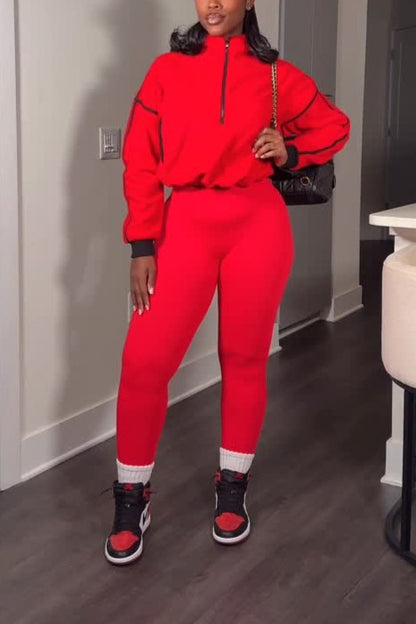 Cropped Sherpa Sweatshirt and Yoga Pants Set