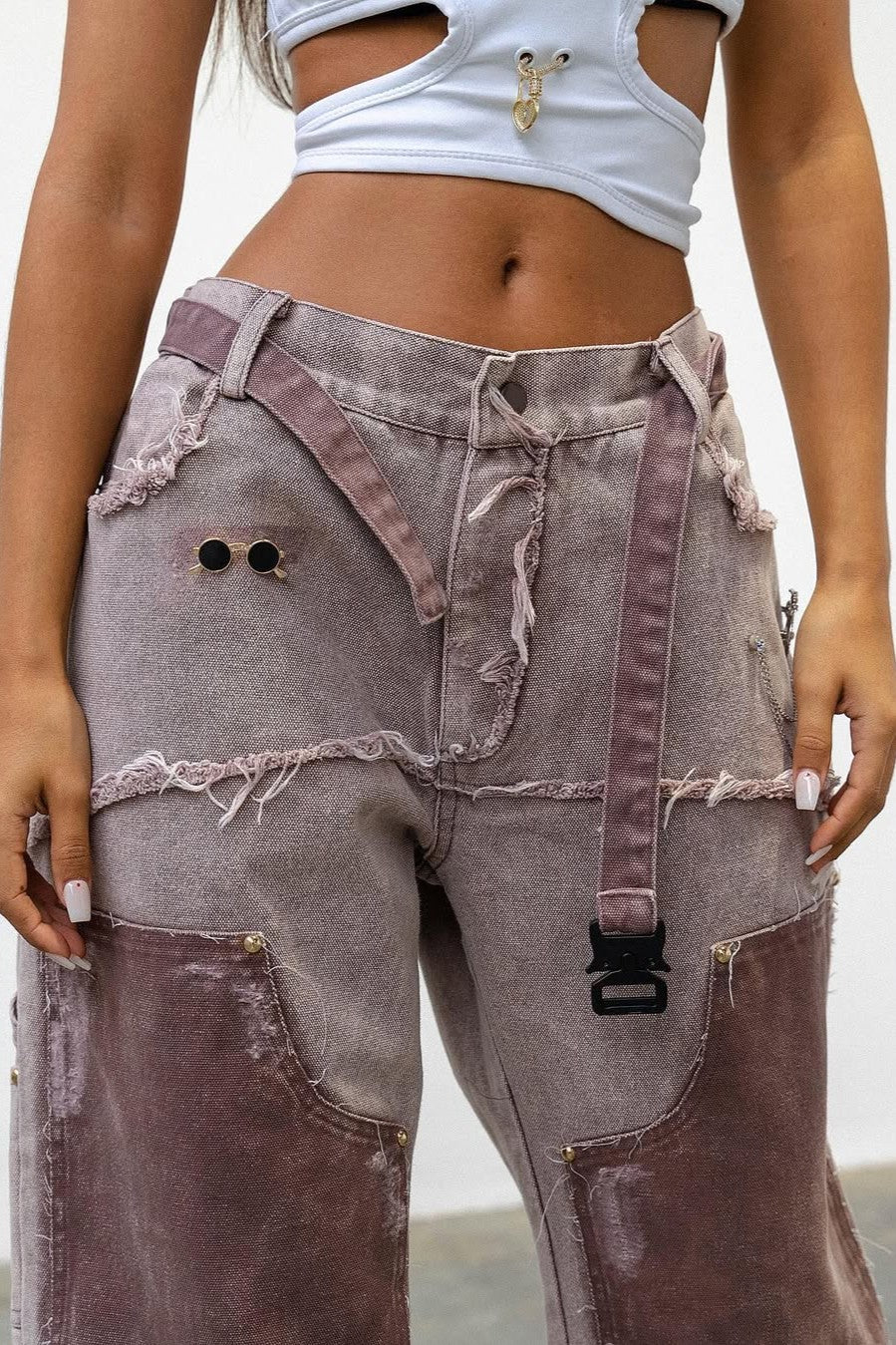 Personalized Pink Patchwork Tassel Jeans