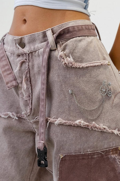 Personalized Pink Patchwork Tassel Jeans