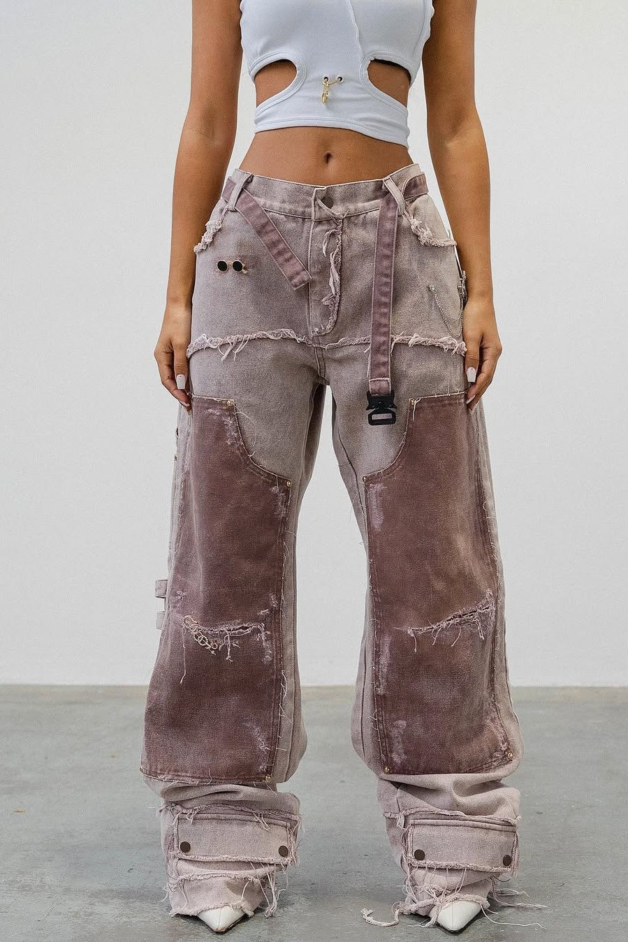 Personalized Pink Patchwork Tassel Jeans
