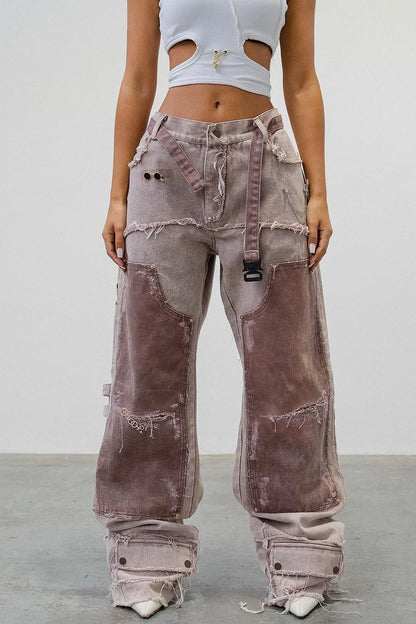 Personalized Pink Patchwork Tassel Jeans