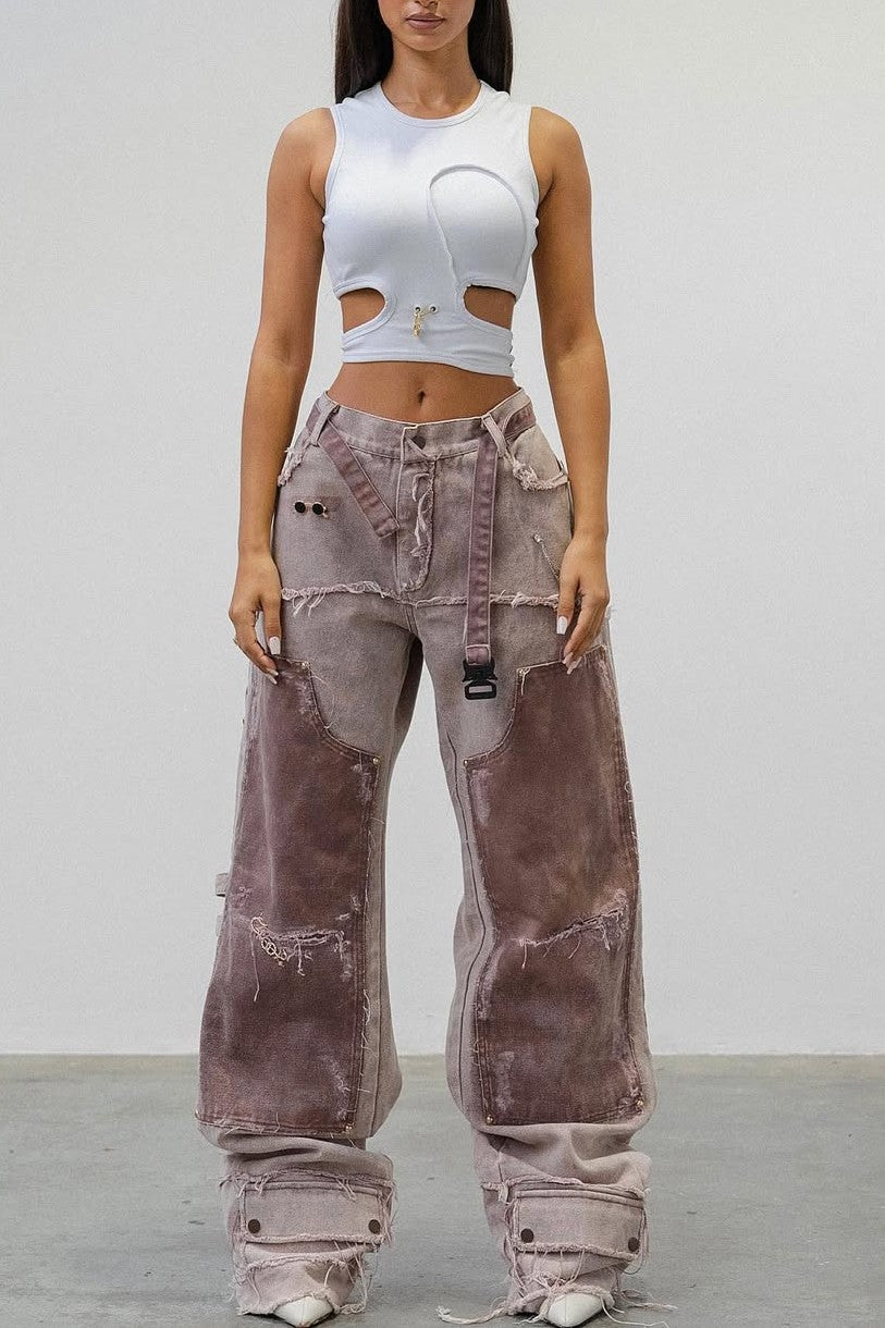 Personalized Pink Patchwork Tassel Jeans