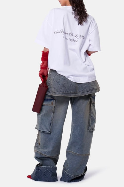 Printed Button Wide-leg Jeans