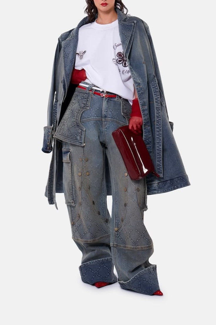 Printed Button Wide-leg Jeans