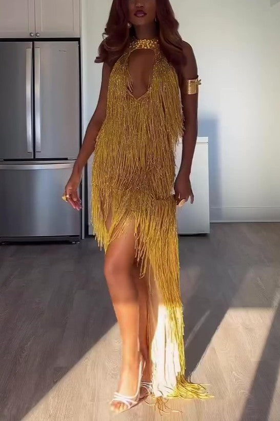Banquet Monster Golden Tassel Maxi Dress
