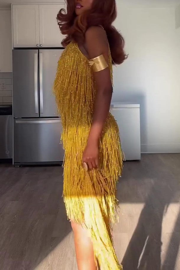 Banquet Monster Golden Tassel Maxi Dress
