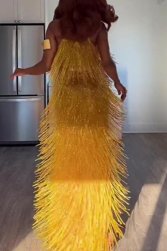 Banquet Monster Golden Tassel Maxi Dress
