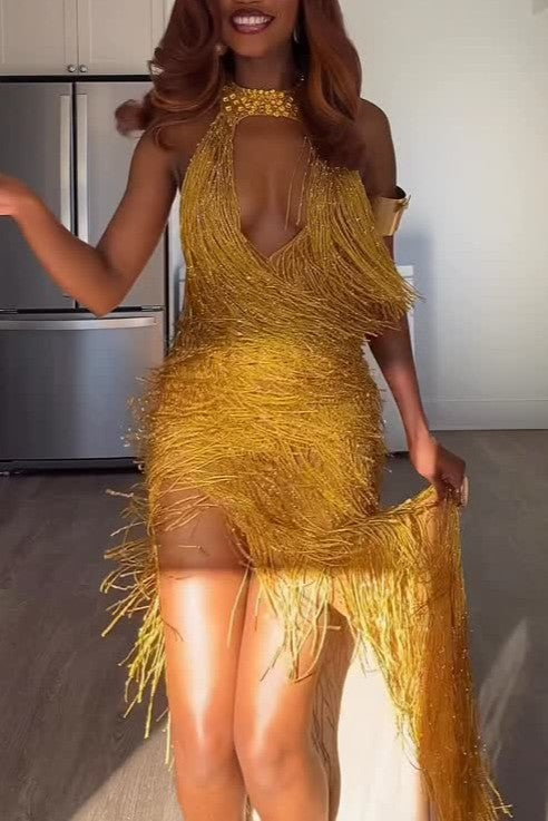 Banquet Monster Golden Tassel Maxi Dress