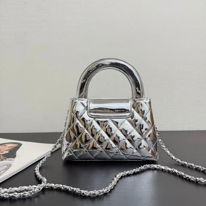 Double C handle leather handbag Silver in Leather