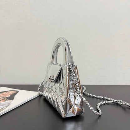 Double C handle leather handbag Silver in Leather