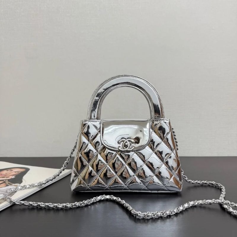 Double C handle leather handbag Silver in Leather