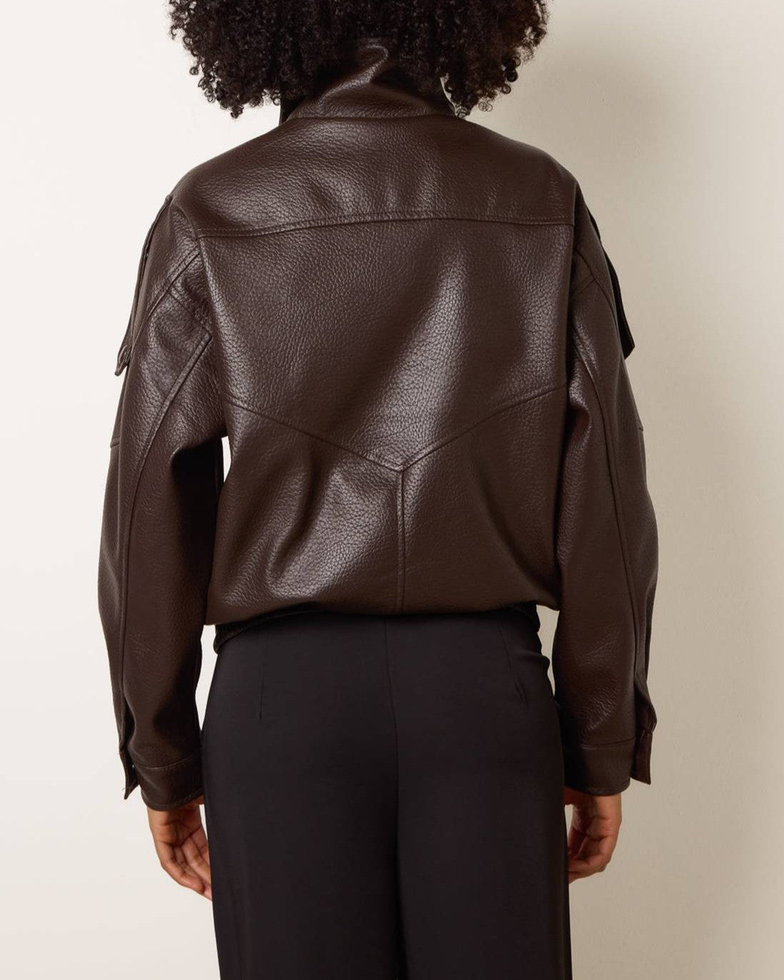 Women High Collar Faux Leather Jacket