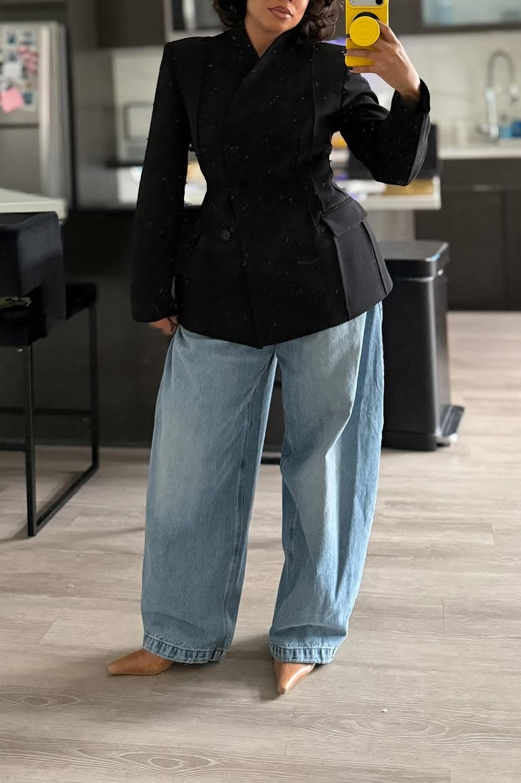 Fitted Waist and Stand-up Shoulder Fitted Blazer
