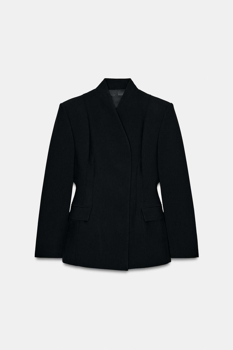 Fitted Waist and Stand-up Shoulder Fitted Blazer