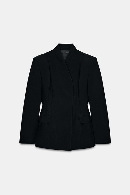 Fitted Waist and Stand-up Shoulder Fitted Blazer