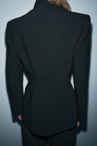 Fitted Waist and Stand-up Shoulder Fitted Blazer