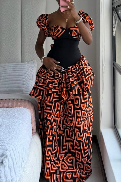 Traditional Pattern Fitted Maxi Dress