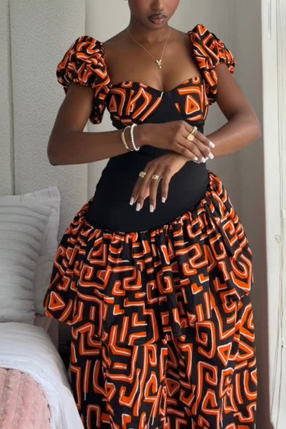 Traditional Pattern Fitted Maxi Dress