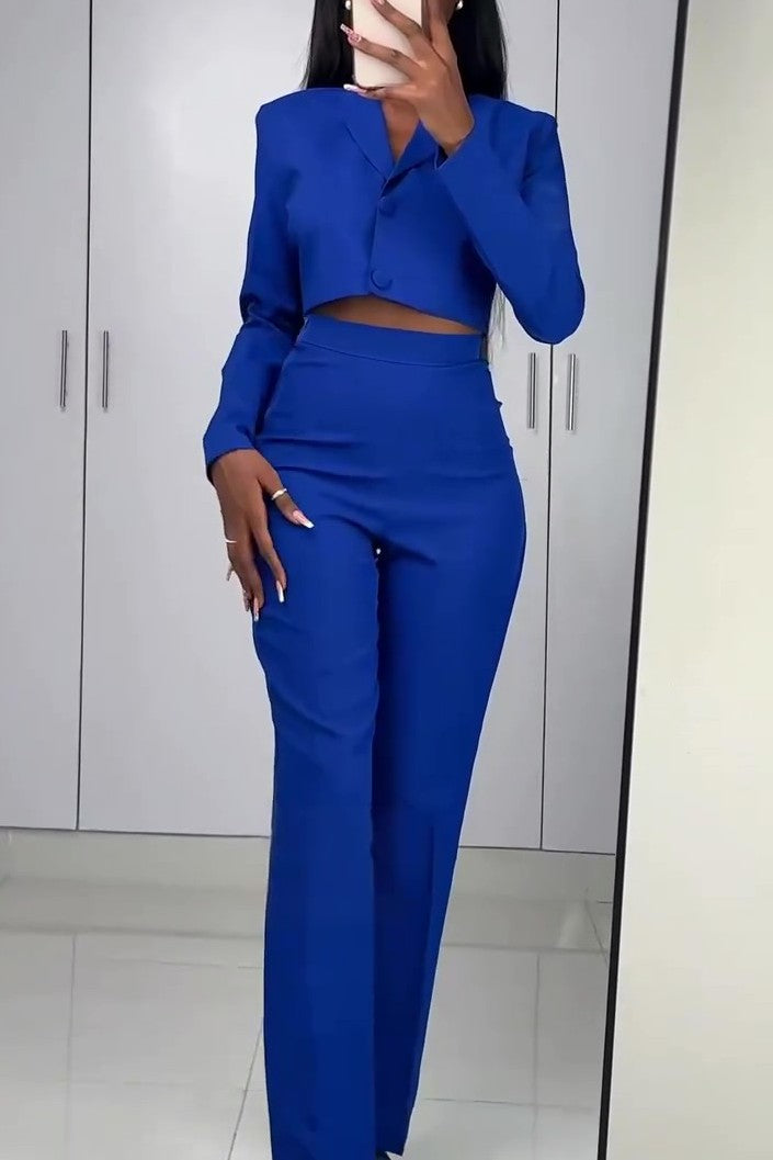 Cropped Jacket and Wide-leg Trouser Suit