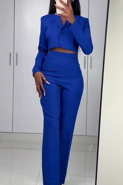 Cropped Jacket and Wide-leg Trouser Suit