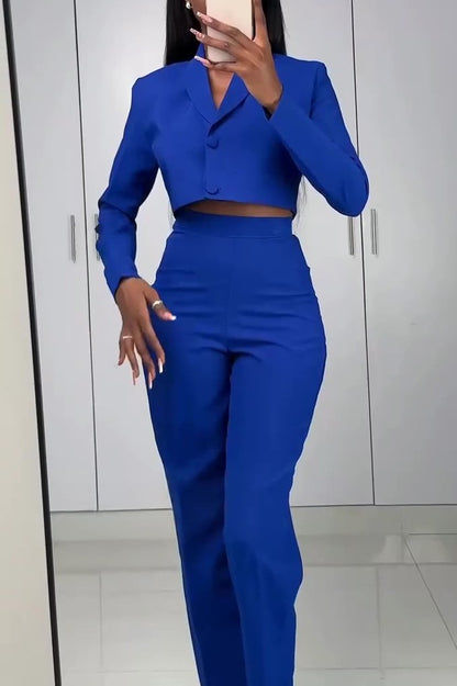 Cropped Jacket and Wide-leg Trouser Suit