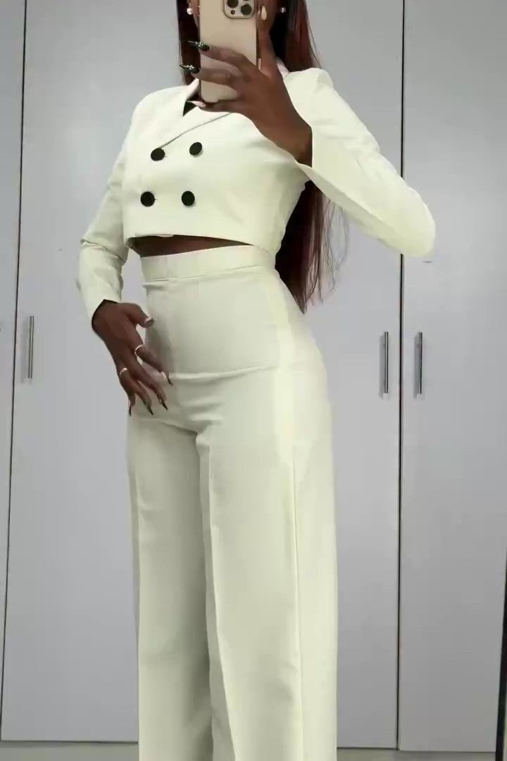 Cropped Jacket and Wide-leg Trouser Suit
