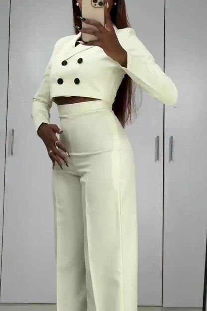 Cropped Jacket and Wide-leg Trouser Suit