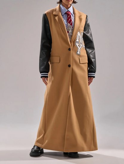 Faux leather long-sleeved baseball jacket