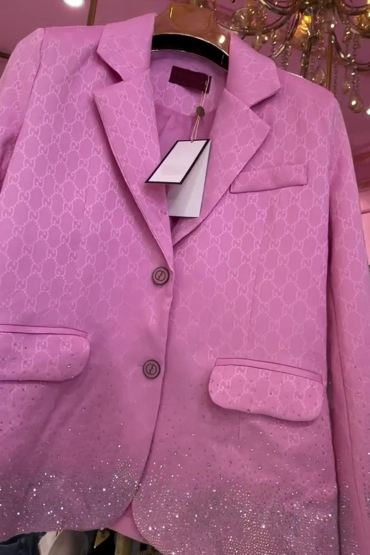 Pink Jacket with Rhinestone Print