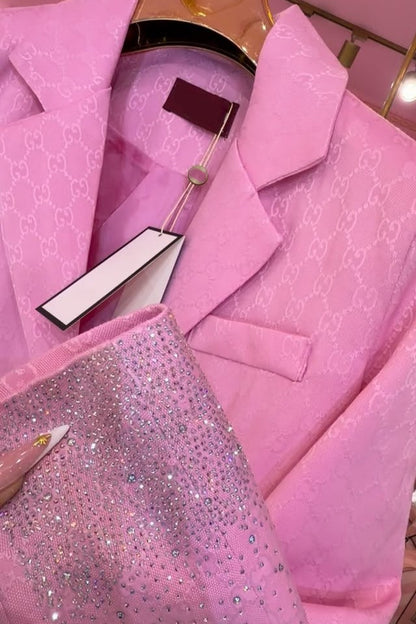 Pink Jacket with Rhinestone Print