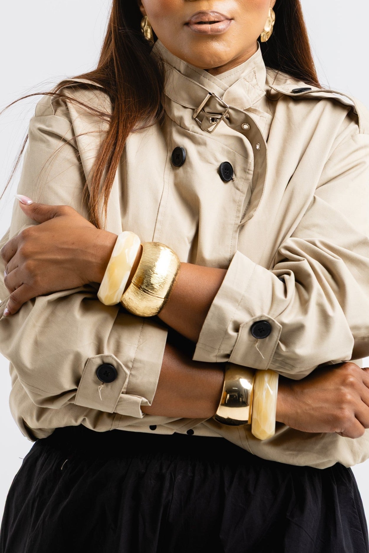 Button-down Trench Cropped Coat