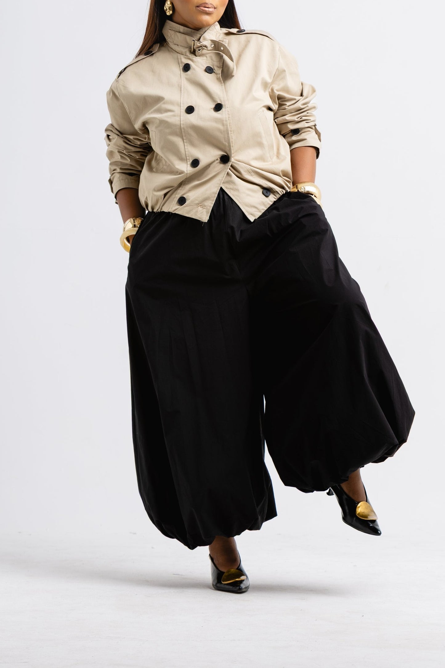 Button-down Trench Cropped Coat