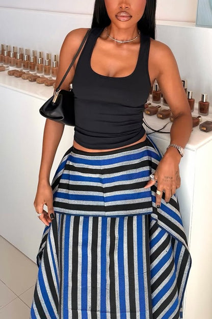 Dark Blue Oversized Midi Skirt