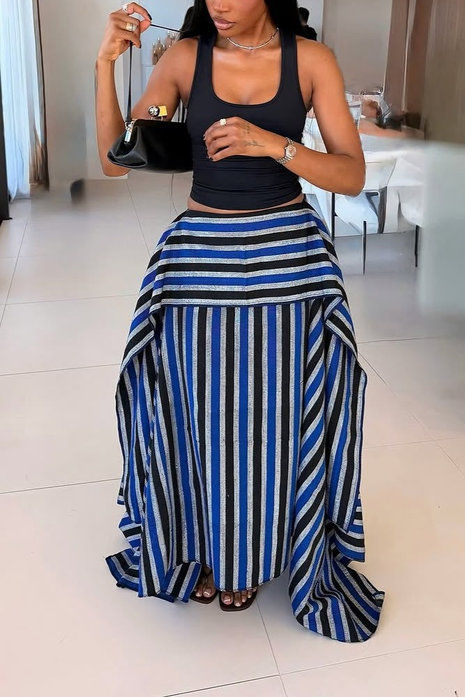 Dark Blue Oversized Midi Skirt