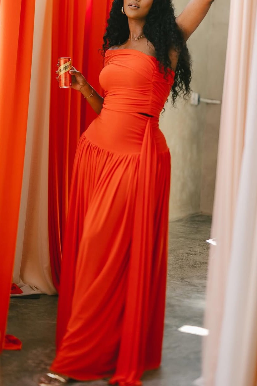 Fitted Pleated Strapless Maxi Dress