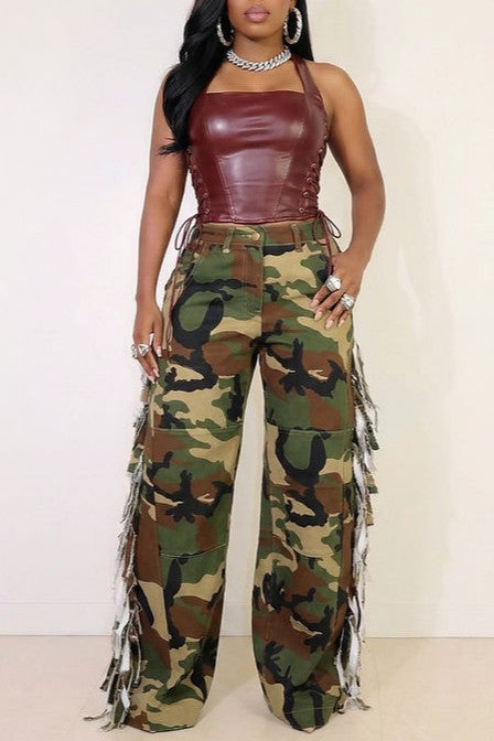 Camo Side-Fringe Pants