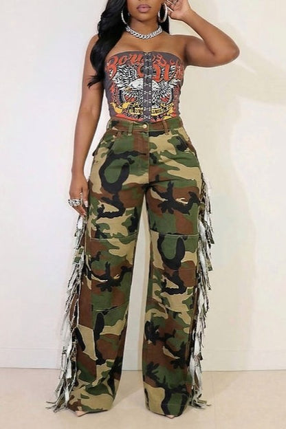 Camo Side-Fringe Pants