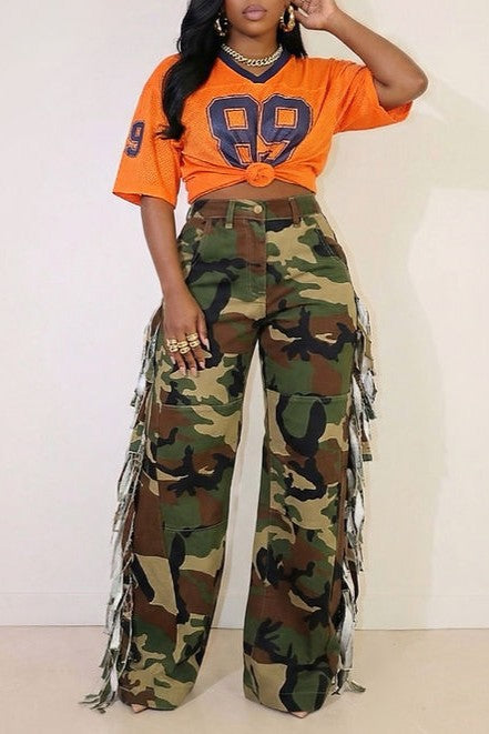 Camo Side-Fringe Pants