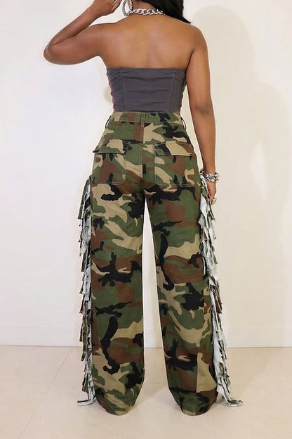 Camo Side-Fringe Pants